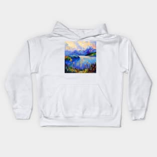 Flowers at the mountain lake Kids Hoodie